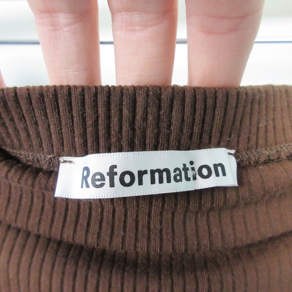 Reformation Bodycon Midi Tube Dress S Brown Ribbed Knit Minimalist Casual 314 - Picture 2 of 12